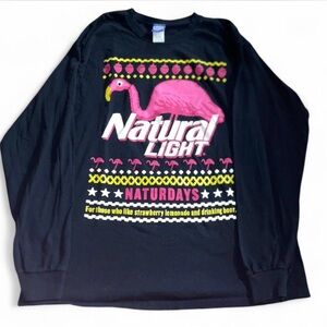 Men’s Brew City Brand Natural Light Naturdays Pink Flamingo Shirt Size L